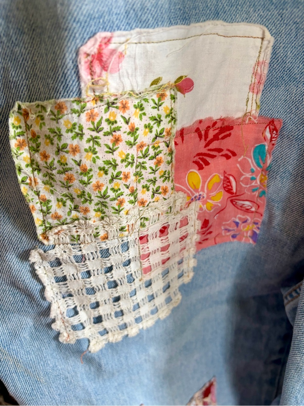 Adorable Old Navy Light Blue Denim Colorful Patchwork Overalls - Picture 4 of 13